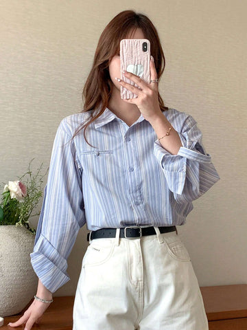 Vertical Stripe Button Through Shirt Vertical Stripe Button Through Shirt