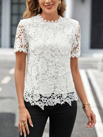 Guipure Lace Mock Neck Blouse Guipure Lace Mock Neck Blouse