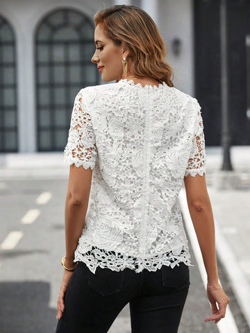 Guipure Lace Mock Neck Blouse Guipure Lace Mock Neck Blouse