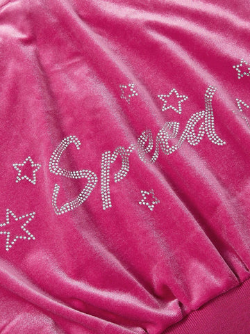 Rhinestone Letter Pattern Velvet Hoodie & Skirt Rhinestone Letter Pattern Velvet Hoodie & Skirt