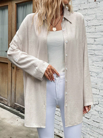 Solid Drop Shoulder Button Front Shirt Solid Drop Shoulder Button Front Shirt