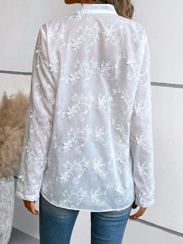 Floral Jacquard Roll Tab Sleeve Shirt Floral Jacquard Roll Tab Sleeve Shirt