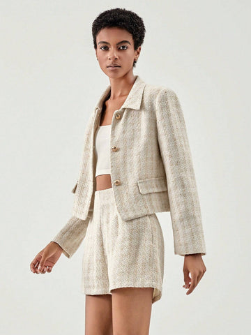 Plaid Print Flap Detail Jacket & Shorts Plaid Print Flap Detail Jacket & Shorts