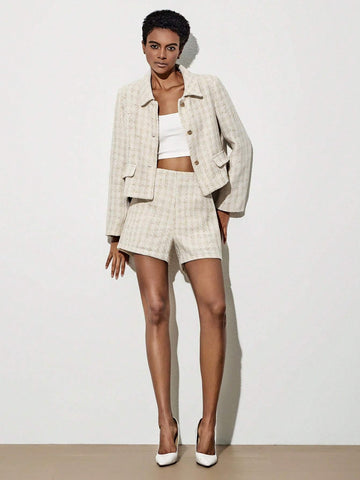Plaid Print Flap Detail Jacket & Shorts Plaid Print Flap Detail Jacket & Shorts