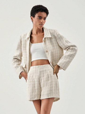 Plaid Print Flap Detail Jacket & Shorts Plaid Print Flap Detail Jacket & Shorts