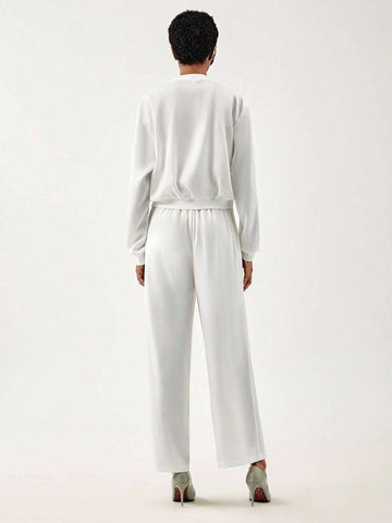 Drop Shoulder Zip Up Jacket & Wide Leg Pants Drop Shoulder Zip Up Jacket & Wide Leg Pants