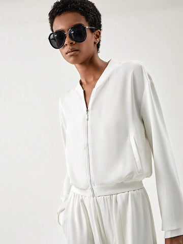 Drop Shoulder Zip Up Jacket & Wide Leg Pants Drop Shoulder Zip Up Jacket & Wide Leg Pants