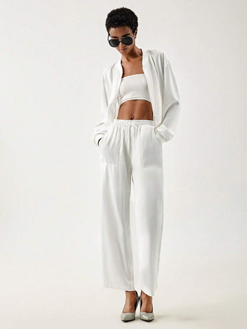 Drop Shoulder Zip Up Jacket & Wide Leg Pants Drop Shoulder Zip Up Jacket & Wide Leg Pants