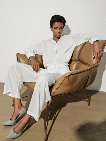 Drop Shoulder Zip Up Jacket & Wide Leg Pants Drop Shoulder Zip Up Jacket & Wide Leg Pants