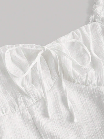 Sweetheart Neck Flare Sleeve Ruched Bust Frill Trim Blouse Sweetheart Neck Flare Sleeve Ruched Bust Frill Trim Blouse