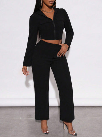 Flap Detail Crop Jacket & Pants Flap Detail Crop Jacket & Pants