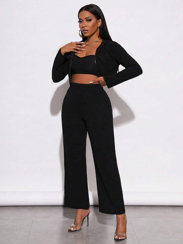 Flap Detail Crop Jacket & Pants Flap Detail Crop Jacket & Pants