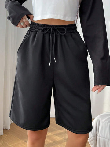 EZwear Drawstring Waist Slant Pocket Shorts EZwear Drawstring Waist Slant Pocket Shorts