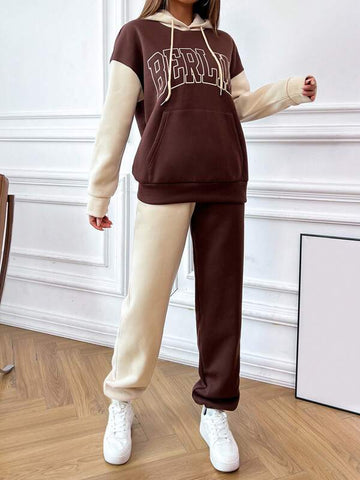 Letter Graphic Colorblock Kangaroo Pocket Drop Shoulder Drawstring Hoodie & Sweatpants Letter Graphic Colorblock Kangaroo Pocket Drop Shoulder Drawstring Hoodie & Sweatpants