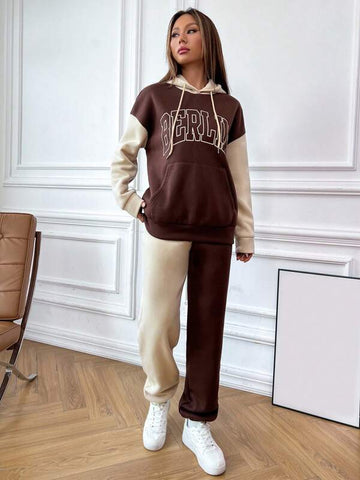 Letter Graphic Colorblock Kangaroo Pocket Drop Shoulder Drawstring Hoodie & Sweatpants Letter Graphic Colorblock Kangaroo Pocket Drop Shoulder Drawstring Hoodie & Sweatpants