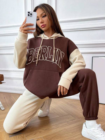 Letter Graphic Colorblock Kangaroo Pocket Drop Shoulder Drawstring Hoodie & Sweatpants Letter Graphic Colorblock Kangaroo Pocket Drop Shoulder Drawstring Hoodie & Sweatpants