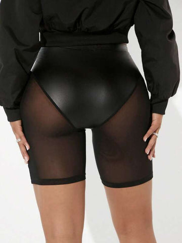SXY Contrast Mesh PU Leather Shorts SXY Contrast Mesh PU Leather Shorts