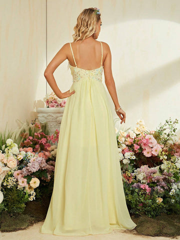 Floral Applique Chiffon Bridesmaid Dress Floral Applique Chiffon Bridesmaid Dress