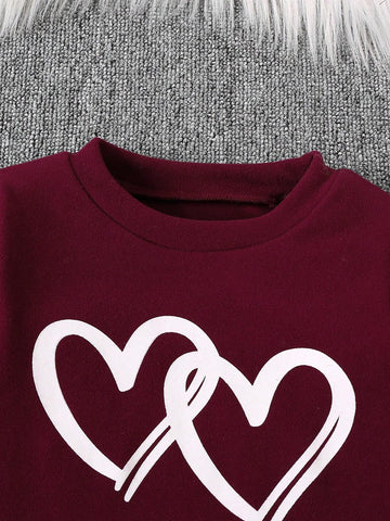 Young Girls' Pink Heart Print Long Sleeve Top And Pants Set Young Girls' Pink Heart Print Long Sleeve Top And Pants Set