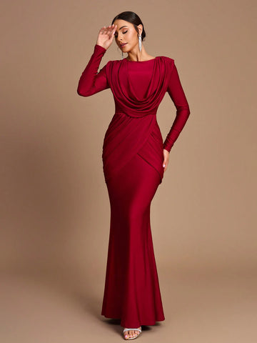 Elegant, Romantic, Dignified, Round Neck, Swing Neck, Long Sleeves, Fishtail Shape, Stretch Fabric, Birthday Party, Bridesmaid Dress Elegant, Romantic, Dignified, Round Neck, Swing Neck, Long Sleeves, Fishtail Shape, Stretch Fabric, Birthday Party, Bridesmaid Dress