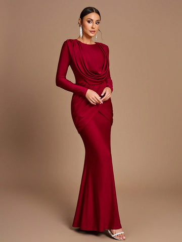 Elegant, Romantic, Dignified, Round Neck, Swing Neck, Long Sleeves, Fishtail Shape, Stretch Fabric, Birthday Party, Bridesmaid Dress Elegant, Romantic, Dignified, Round Neck, Swing Neck, Long Sleeves, Fishtail Shape, Stretch Fabric, Birthday Party, Bridesmaid Dress