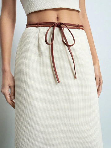 Maija Women's New Year Contrast Color Tie Cord Thick Tweed Straight White Midi Skirt Valentines Day Maija Women's New Year Contrast Color Tie Cord Thick Tweed Straight White Midi Skirt Valentines Day