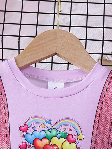 1pc Girls Casual Balloon Print Denim-Like Dress, Autumn 1pc Girls Casual Balloon Print Denim-Like Dress, Autumn