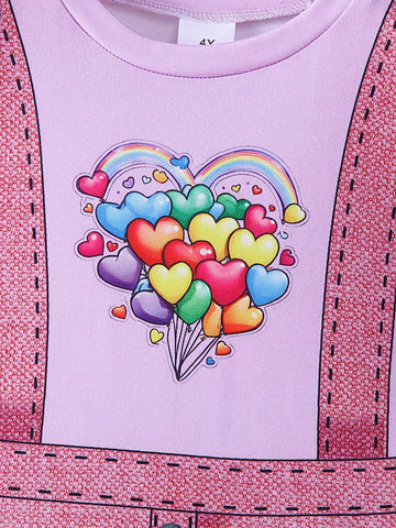 1pc Girls Casual Balloon Print Denim-Like Dress, Autumn 1pc Girls Casual Balloon Print Denim-Like Dress, Autumn