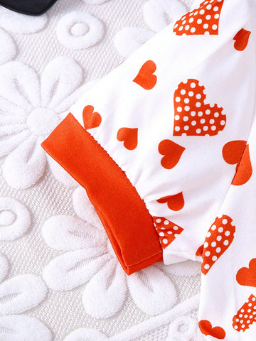 1pc Girls Casual Bow Knot "Love" Letter Heart Printed Short Sleeve Dress, Summer, Valentine's Day 1pc Girls Casual Bow Knot "Love" Letter Heart Printed Short Sleeve Dress, Summer, Valentine's Day