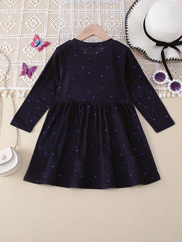 1pc Girls Casual Butterfly Print Pattern Long Sleeve Dress, Autumn 1pc Girls Casual Butterfly Print Pattern Long Sleeve Dress, Autumn