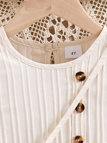 1pc Girls Casual Comfy Apricot Wave Striped Dress, Autumn Season 1pc Girls Casual Comfy Apricot Wave Striped Dress, Autumn Season