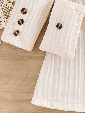 1pc Girls Casual Comfy Apricot Wave Striped Dress, Autumn Season 1pc Girls Casual Comfy Apricot Wave Striped Dress, Autumn Season