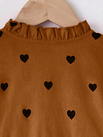 1pc Girls Casual Comfy Pink Heart Pattern Round Neck Long Sleeve Dress, Autumn/Winter 1pc Girls Casual Comfy Pink Heart Pattern Round Neck Long Sleeve Dress, Autumn/Winter