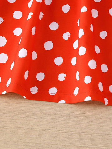 1pc Girls Casual Heart Print Patchwork Bow Tie Red Dot Dress For Autumn 1pc Girls Casual Heart Print Patchwork Bow Tie Red Dot Dress For Autumn