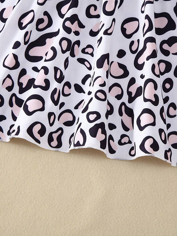 1pc Girls Casual Leopard All-Over Print Random Cut Hem Dress, Autumn 1pc Girls Casual Leopard All-Over Print Random Cut Hem Dress, Autumn