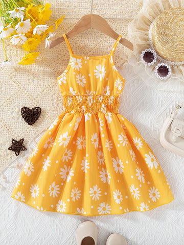 1pc Girls' Casual Printed Sleeveless Cami Dress, Summer 1pc Girls' Casual Printed Sleeveless Cami Dress, Summer