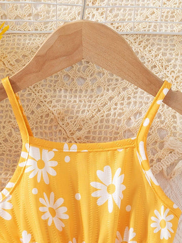 1pc Girls' Casual Printed Sleeveless Cami Dress, Summer 1pc Girls' Casual Printed Sleeveless Cami Dress, Summer