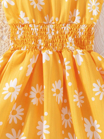 1pc Girls' Casual Printed Sleeveless Cami Dress, Summer 1pc Girls' Casual Printed Sleeveless Cami Dress, Summer