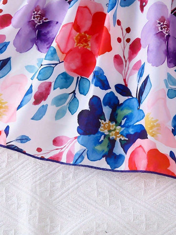 1pc Girls Casual Rhinestone Big Floral Printed Slip Dress, Summer 1pc Girls Casual Rhinestone Big Floral Printed Slip Dress, Summer