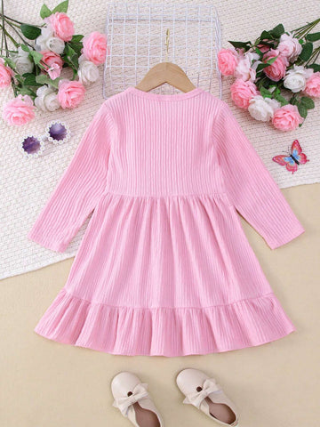 1pc Girls' Casual Solid Color Mini Floral Dress, Autumn 1pc Girls' Casual Solid Color Mini Floral Dress, Autumn