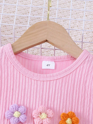 1pc Girls' Casual Solid Color Mini Floral Dress, Autumn 1pc Girls' Casual Solid Color Mini Floral Dress, Autumn