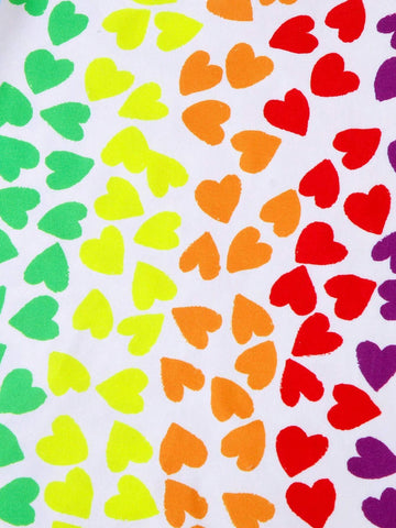 1pc Girls" Casual Style Colorful Heart Pattern Short Sleeve Lightweight Knitted T-Shirt For Summer 1pc Girls" Casual Style Colorful Heart Pattern Short Sleeve Lightweight Knitted T-Shirt For Summer