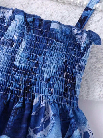 1pc Girls' Casual Style Denim-Look Cami Dress, Summer 1pc Girls' Casual Style Denim-Look Cami Dress, Summer