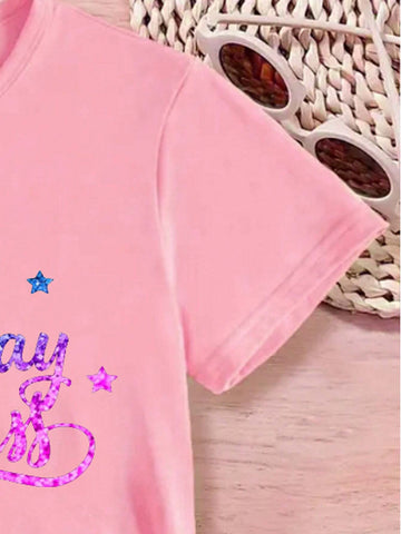 1pc Girls" Casual Style Sequin Pattern T-Shirt, Non-Real Sequins, Short Sleeve Lightweight Knit Tee With Stylish English Birthday Crowns And Patterns, Birthday Edition, Summer 1pc Girls" Casual Style Sequin Pattern T-Shirt, Non-Real Sequins, Short Sleeve Lightweight Knit Tee With Stylish English Birthday Crowns And Patterns, Birthday Edition, Summer
