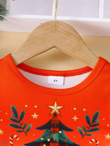 1pc Girls Casual Xmas Merry Christmas English Letters Graphic Long Sleeve Dress, Christmas 1pc Girls Casual Xmas Merry Christmas English Letters Graphic Long Sleeve Dress, Christmas