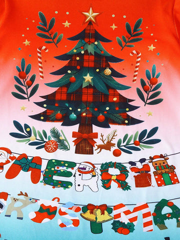 1pc Girls Casual Xmas Merry Christmas English Letters Graphic Long Sleeve Dress, Christmas 1pc Girls Casual Xmas Merry Christmas English Letters Graphic Long Sleeve Dress, Christmas