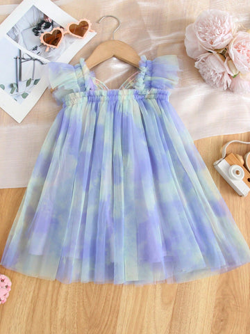 1pc Girls Cute Elegant Princess Cap Sleeve 3D Butterfly Decor Rainbow Tutu Dress Party Gown, Summer Vacation Beach Dress, Birthday Gift 1pc Girls Cute Elegant Princess Cap Sleeve 3D Butterfly Decor Rainbow Tutu Dress Party Gown, Summer Vacation Beach Dress, Birthday Gift