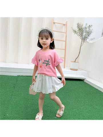 1pc Girls' Cute Yet Stylish Short Sleeve Thin Summer T-Shirt 1pc Girls' Cute Yet Stylish Short Sleeve Thin Summer T-Shirt