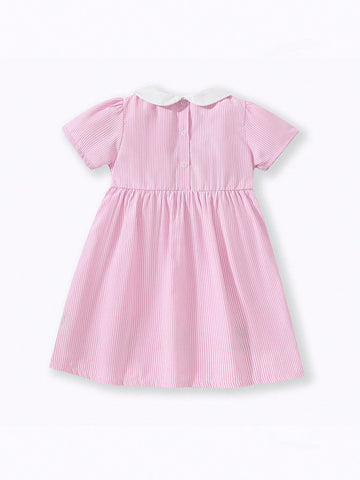 1pc Girls" Doll Collar Flower Embroidery Animal Patchwork Princess Dress, Pretty Girls" Summer Sundress 1pc Girls" Doll Collar Flower Embroidery Animal Patchwork Princess Dress, Pretty Girls" Summer Sundress