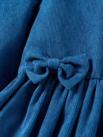 1pc Girls Elegant Corduroy Bow Decor Long Sleeve Dress, Autumn/Winter 1pc Girls Elegant Corduroy Bow Decor Long Sleeve Dress, Autumn/Winter